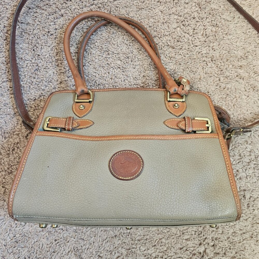 Dooney & Bourke R212 Buckle Satchel AWL Leather Crossbody Top Handle Beige USA - Picture 2 of 16